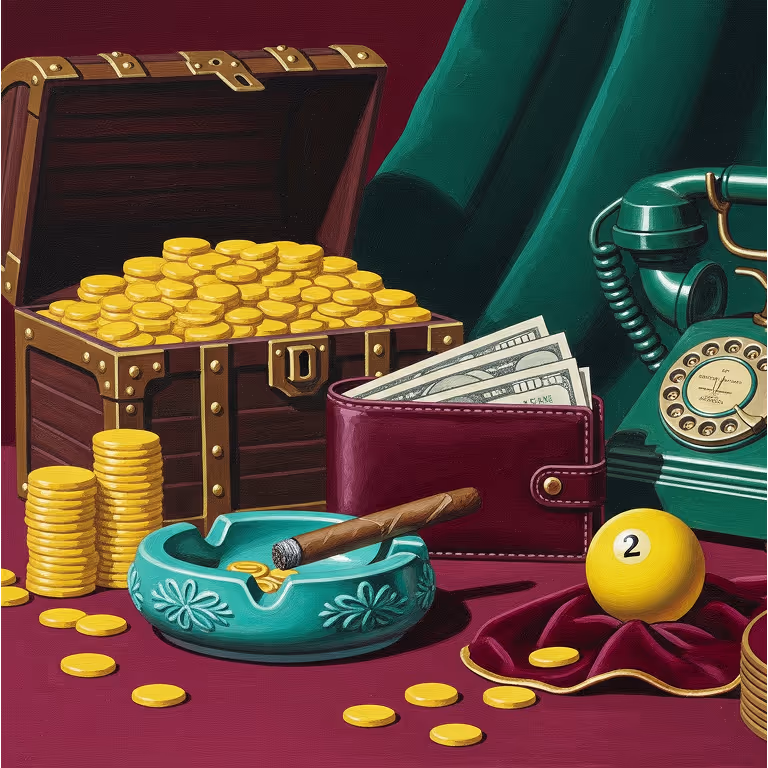 ainbet Casino image featuring a leather wallet surrounded by gold coins.